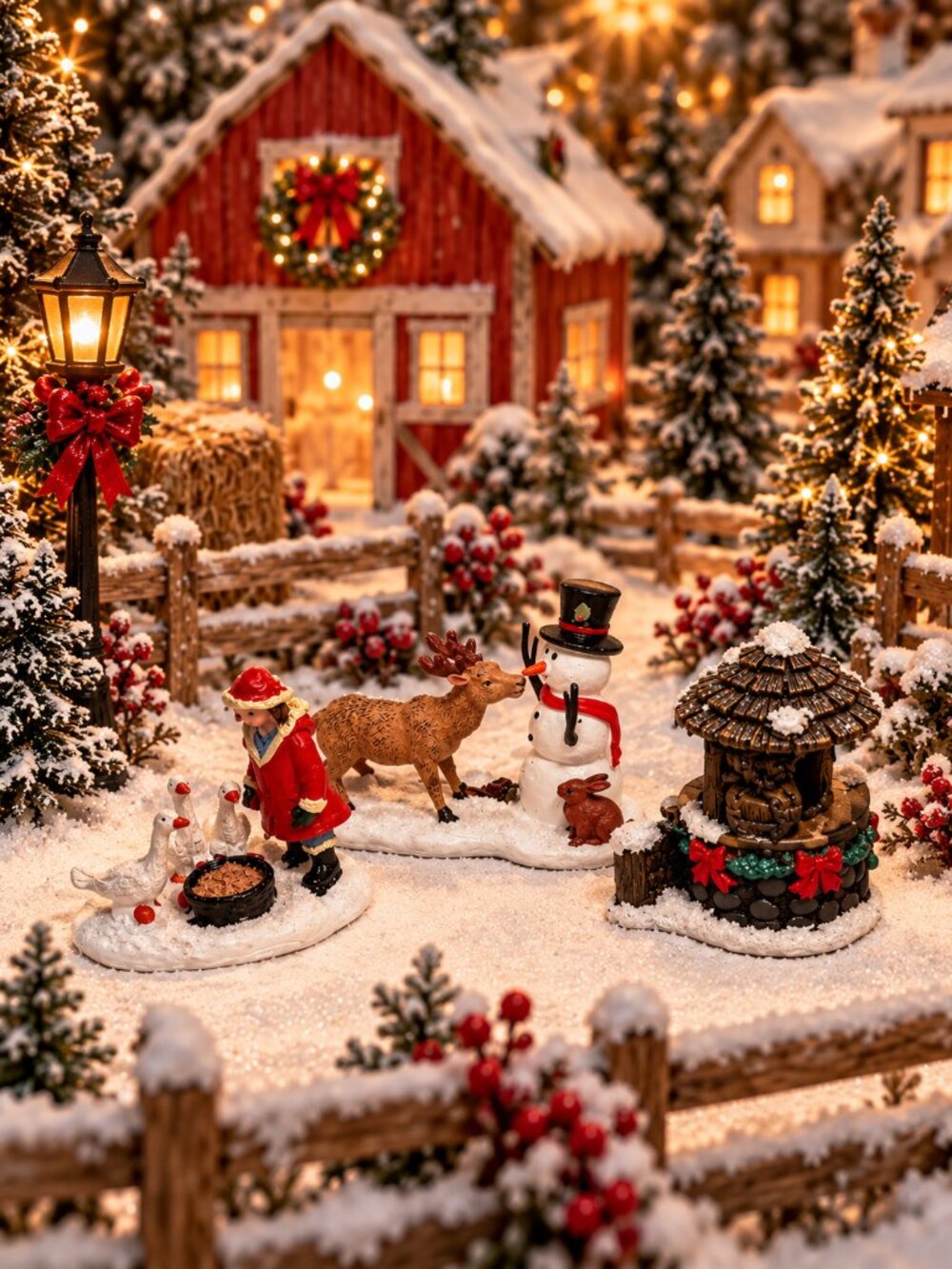 Christmas Village Miniature Figurines Set of 3 | Winter Farm Holiday Accessories